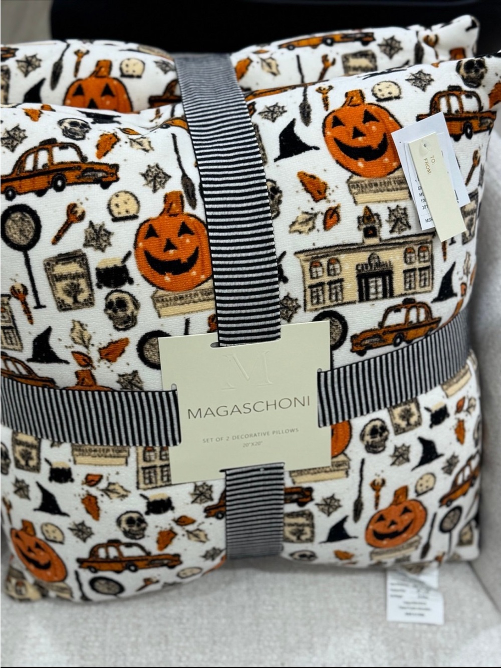 Magaschoni Halloween Pumpkin Decorative Pillow Set - Orange & Cream